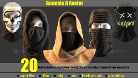 20种帽子士兵围巾面罩头巾围脖模型  20 balaclavas soldier scarfface masks bandana models