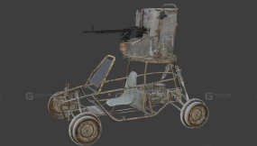 带机枪塔的轨道车 - Railcart Buggy with machine gun tower 3D model-2