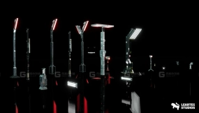 【UE】赛博朋克科幻未来街道路灯 Cyberpunk Street Lights ( Cyberpunk Street Light Lamp Futuristic Fantasy 3D Art)