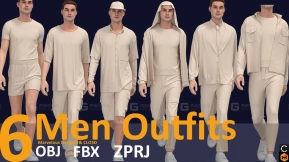 6套男士短裤短袖衬衫卫衣帽子外套裤子鞋子帽子 6 men outfit 3d models