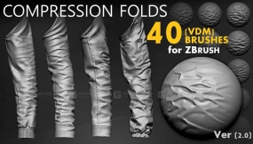 zbrush皮革布料衣服裤子褶皱笔刷 Leather & Fabric Compression Folds