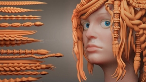 17款卡通风格化头发辫子曲线笔刷  ZBrush Hair Curve Brush V2  