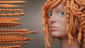 17款卡通风格化头发辫子曲线笔刷  ZBrush Hair Curve Brush V2  