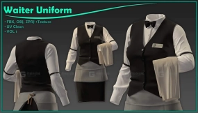 女服务员制服衬衫马甲短裙模型 female waiter uniform with texture