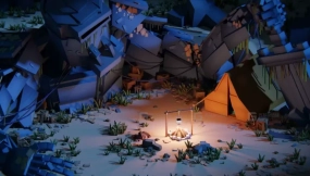 low poly cubic worlds低多边面场景废弃机器人露营营火治愈沙漠 Low Poly Cubic Worlds Low Poly Scene Abandoned Robot Camping Campfire Healing Desert
