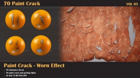 适配Substance Painter的70款墙壁裂纹、裂缝及墙面油漆脱落效果SP材质SBSAR文件含Alpha贴图