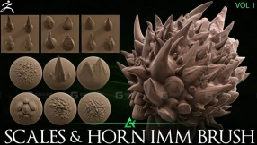 鳞片触角皮肤笔刷 ATS - 50 Dragon Horn and Scales IMM Brush Zbrush