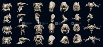 ZBrush怪物嘴巴笔刷模型预设  Another 33 Monster Mouths & Skulls IMM Brush