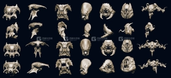 ZBrush怪物嘴巴笔刷模型预设  Another 33 Monster Mouths & Skulls IMM Brush