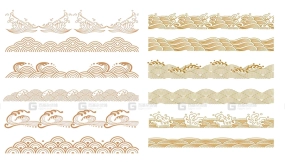 中国传统纹理矢量浪花海浪水纹底边装饰线条AI素材