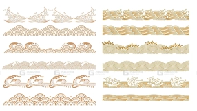 中国传统纹理矢量浪花海浪水纹底边装饰线条AI素材