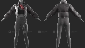 Marvelous Designer+MD女性羽绒服瑜伽裤挎包ZPRJ源文件、OBJ模型（Blender格式）及配套视频教程