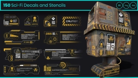 150款机械警示信息标志工业符号Alpha贴图 150 Sci-Fi Decals and Stencils