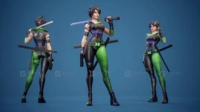持刃酷飒女战士BLENDER模型 Blademaster Cool Female Warrior Blender Model