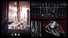 史诗科幻硬表面科幻建筑与环境资产包 Epic Sci-Fi - Hard Surface Sci Fi Buildings And Environment Assets Blender 3D Kitbash Pack