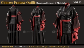 中国风女性幻想服装 MD Clo3d 智能材质 4K贴图 OBJ FBX 第三卷 Chinese Fantasy Outfit-FEMALE-MD Clo3d+Smart Material+4K Textures+OBJ+FBX (vol 03)