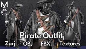 海盗衣服套装皮衣风衣靴子帽子腰带模型 Pirate No.1  Marvelous Designer + Clo3d + OBJ + FBX + Texture