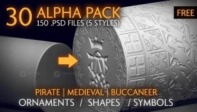 装饰浮雕图形状岩石字母贴图 Alpha Pack - VOL.1 Ornaments & Shapes - Pirate  Medieval  Buccaneer Theme