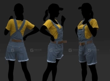 可爱女孩背带牛仔短裤T恤皮带服装