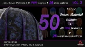50种布料丝绸轻纱花纹智能材质球贴图