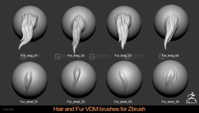 22个野兽怪物生物粗糙毛发毛皮笔刷 Hair and Fur VDM Brushes