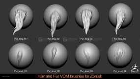 22个野兽怪物生物粗糙毛发毛皮笔刷 Hair and Fur VDM Brushes