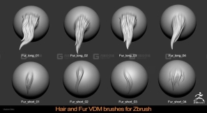 22个野兽怪物生物粗糙毛发毛皮笔刷 Hair and Fur VDM Brushes