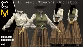 2套复古西部套装模型 Old West Woman's Outfit 2. Marvelous DesignerClo3d project + OBJ.