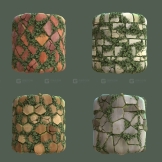 吉卜力风格化墙面砖块智能材质球 Stylized Wall materail