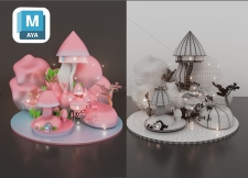 【Maya 案例】Maya制作游戏场景建模—粉色小屋；从布线卡线到颜色绘制全流程制作；新手必学案例！！