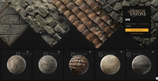 【KitBash3D】中世纪建筑石砖瓦片地板石墙木板编织树皮贴图  Hearth and Stone