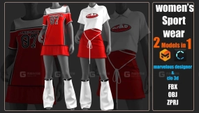 女士运动短裤短袖子长袜背心裙子模型 Women's sport wear( 2 models in 1) - Marvelous designer and CLO project
