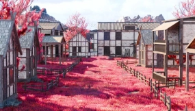 Blender花海小镇场景模型 Blender Flower Town Scene Model