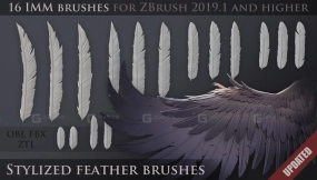 风格化羽毛翅膀模型笔刷 Stylized Feather IMM brushes (ZBrush 2019.1 and higher) 
