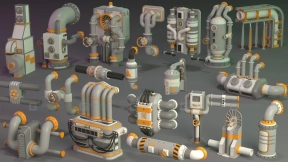 20个科幻墙面管道机硬表面道具 Wall Tube Mechanism Props 1 – 20 Pieces