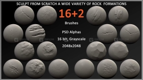 16款山地岩石石块雕刻笔刷  Rock Sculpt Brushes  