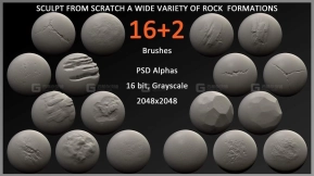 16款山地岩石石块雕刻笔刷  Rock Sculpt Brushes  