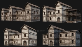 4款Blender可用的西式建筑3D模型（含砖石楼房与房屋），支持FBX+OBJ双格式
