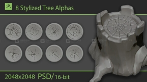 8个卡通风格化木纹年轮Alpha笔刷