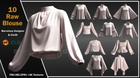10款MD（Marvelous Designer）打造的女士长袖衬衫上衣ZPRJ打版源文件3D模型