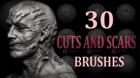 30+伤口疤痕皮肤撕裂烫伤笔刷 Zbrush + Blender - 30 Cuts and Scars Brush + Alphas