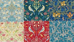 威廉莫里斯风格复古植物花卉矢量图案