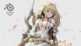 卡通动漫角色女孩人物模型绑定 Claudius  Saber Bride (blend file) 