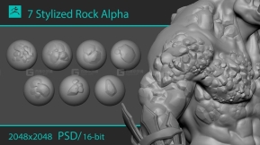 7种风格化卡通石头岩石表面Alpha笔刷  Stylized stone alphas