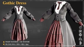 哥特复古裙子长裙 Gothic Dress 002Marvelous Designer  4k TexturesSmart material