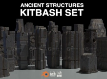古代石柱雕像建筑石雕遗迹模型 Ancient Ruins Kitbash Set