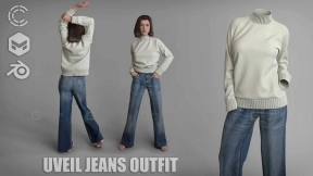 女性毛衣牛仔裤长裤模型 Uveil Jeans Outfit .ZPRJ .blend .obj .fbx
