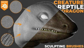 51个生物动物恐龙皮肤鳞片雕刻笔刷 Creature, Animals, Dragon Brushes For Blender