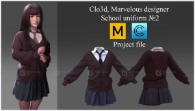 纯真女生百褶裙校服制服套装 Clo3d, Marvelous designer School uniform