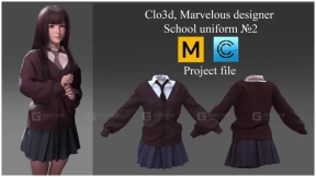 纯真女生百褶裙校服制服套装 Clo3d, Marvelous designer School uniform
